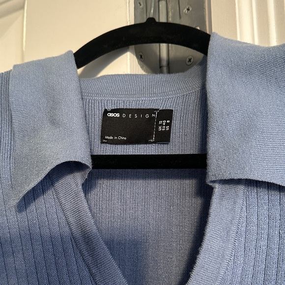 ASOS Blue Ribbed Knit Blouse - Picture 2 of 3